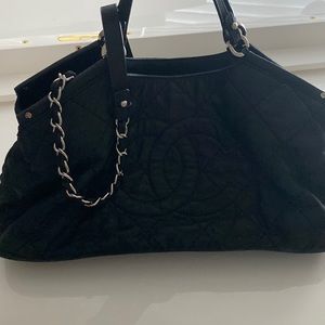 Chanel Black Metallic Silver Brushed Leather Cross Body Bag